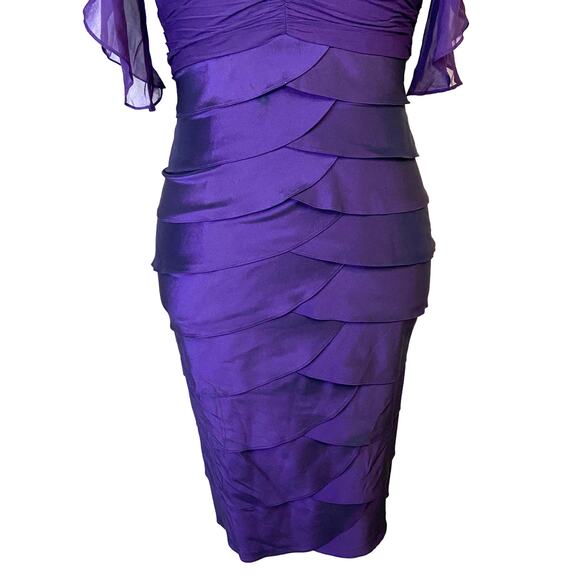 Adrianna Papell Tiered Ruffle‎ Metallic Iridescent Silk Purple Dress Women's 8 - Picture 4 of 16